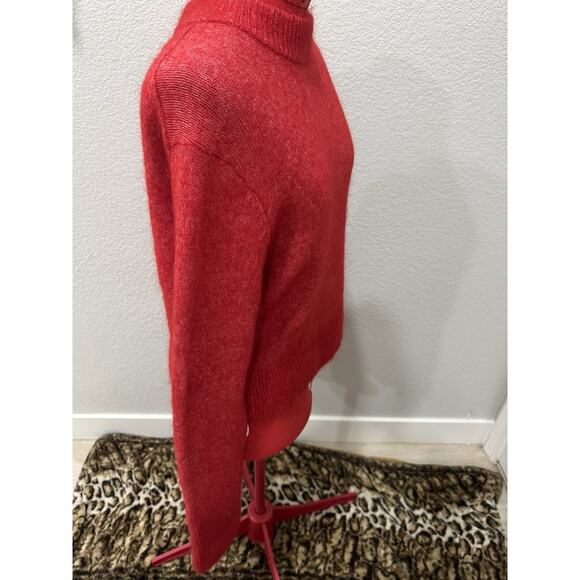 Red Mohair Blend Knit Sweater Cozy Ribbed Mock Neck Pullover Top - Picture 6 of 7